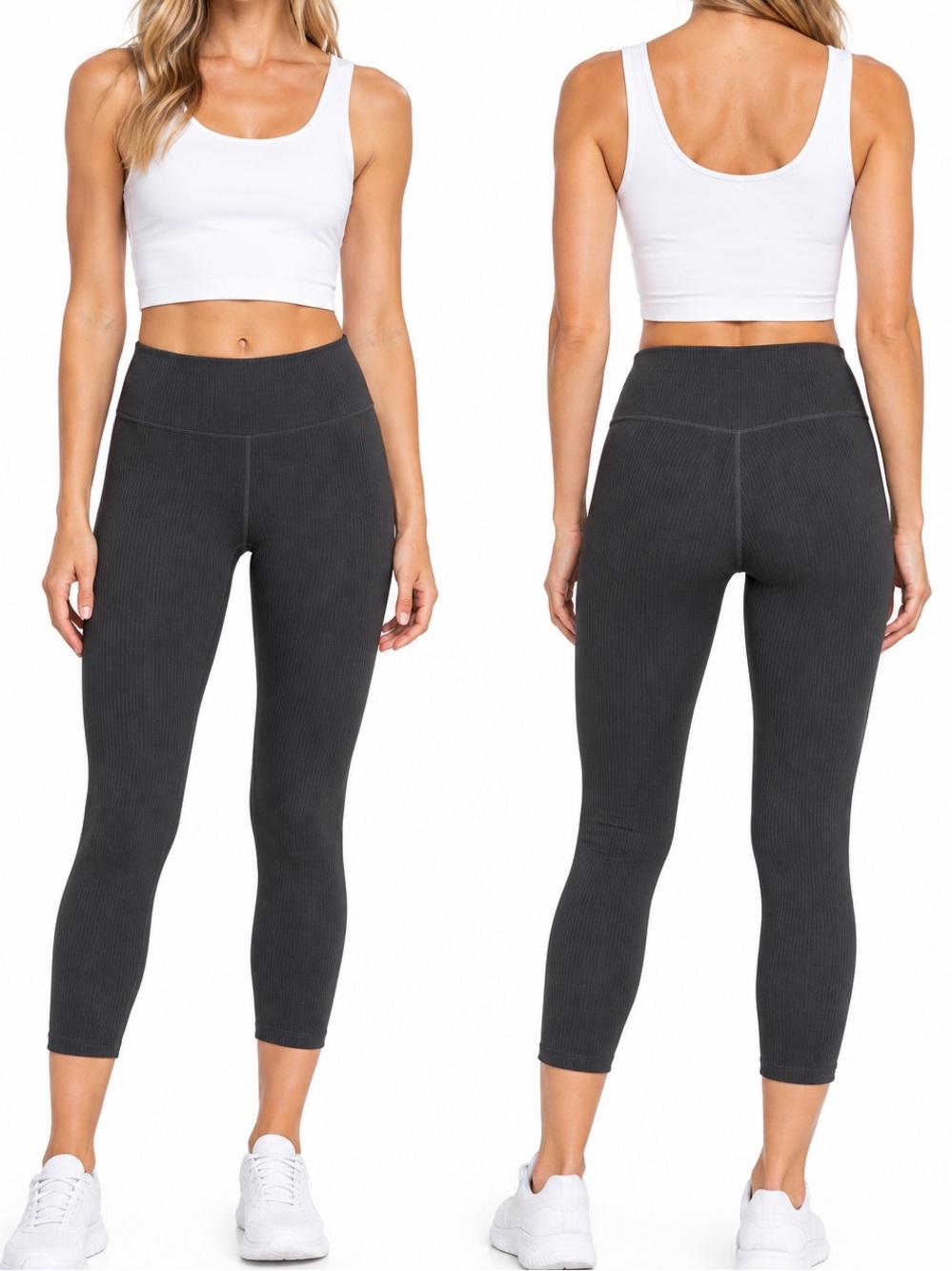 Good American Chunky Rib Clean Seamless Leggings size 3/4 Charcoal
